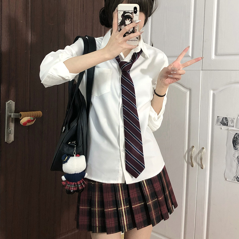jk长袖衬衫基础款秋冬日系学院风制服奶白纯色百搭上衣修身甜酷