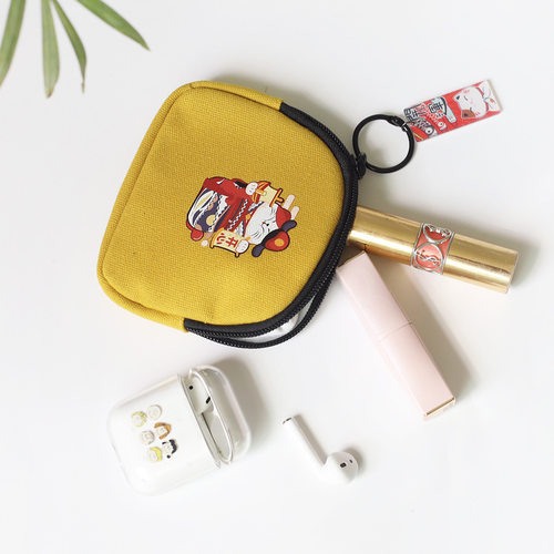 招财猫小钱包零钱包简约学生钥匙超薄帆布收纳可爱布艺迷你硬币包