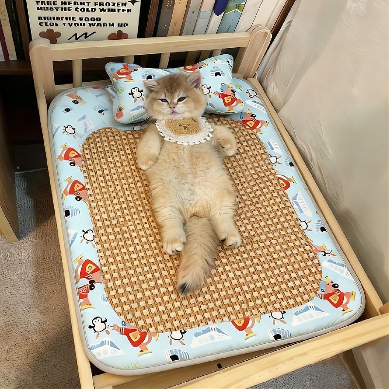 夏季猫狗冰垫藤编凉席垫子宠物睡觉用床垫猫窝透气散热垫降温神器