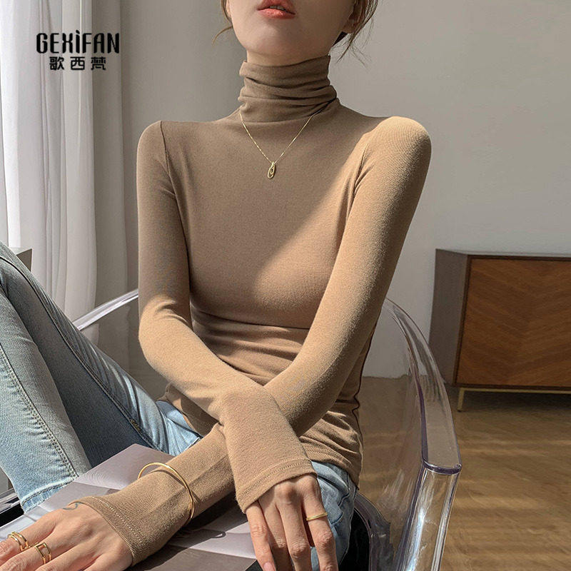 高领打底衫女内搭秋冬新款修身高领洋派加绒加厚长袖T恤女上衣