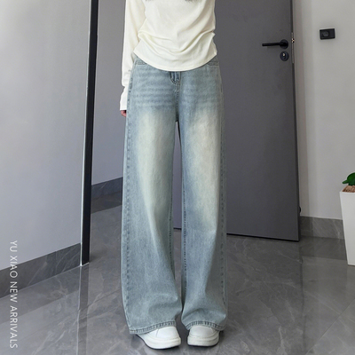 浅色阔腿牛仔裤女秋冬加