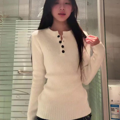 韩系白色毛衣女秋冬季可