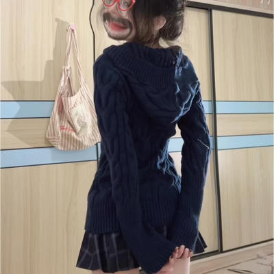 韩系巨好看麻花针织开衫