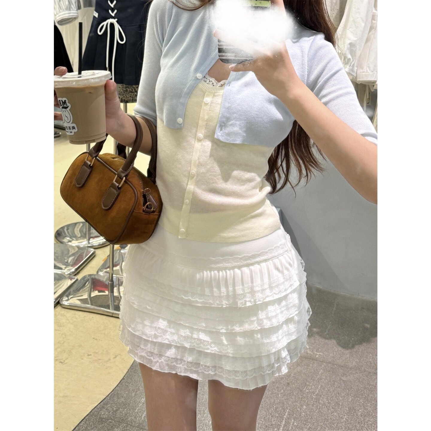 大码甜美辣妹蕾丝褶皱半