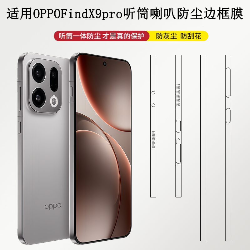 适用oppoFindX9pro防尘边框膜findx9超薄防刮花透明膜X8s+四周侧边框x8Pro全包侧面X8ultra听筒喇叭防尘贴膜