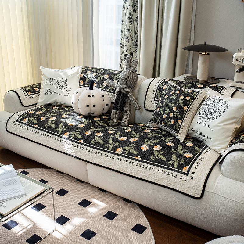 深色田园风花卉设计沙发垫四季通用高颜值沙发垫防滑沙发套罩盖巾