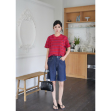 ICYNESS弹性薄款北美提臀收大腿牛仔短裤多巴胺高腰显瘦五分裤