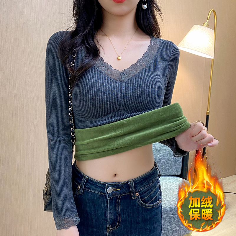 保暖内衣女内穿加绒加厚带胸垫