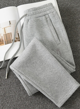 高品质2024年春秋季新款女士浅灰色直筒运动裤宽松加绒加厚休闲裤