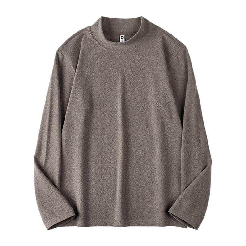 퓨어 화이트 300 중량 두꺼운 코마 면 다용도 하프 터틀넥 긴팔 티셔츠 루즈한 대형 품질 바닥 셔츠