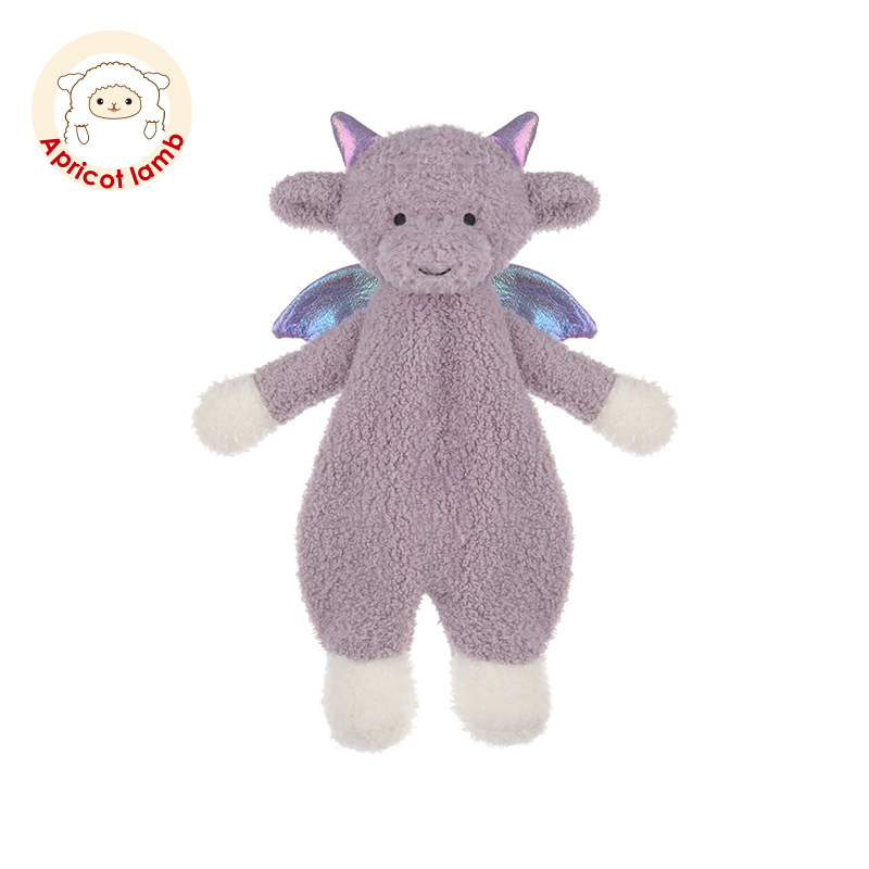 Apricot Lamb紫色人形小龙安抚巾婴儿可入口宝宝睡眠安抚毛绒玩具