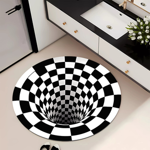 黑白地垫眩晕3d立体视觉脚垫家用简约棋盘格浴室厨房通用圆形门垫