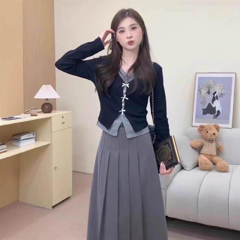 小个子韩系穿搭一整套感套装连衣裙子女2025新款入秋冬季长裙