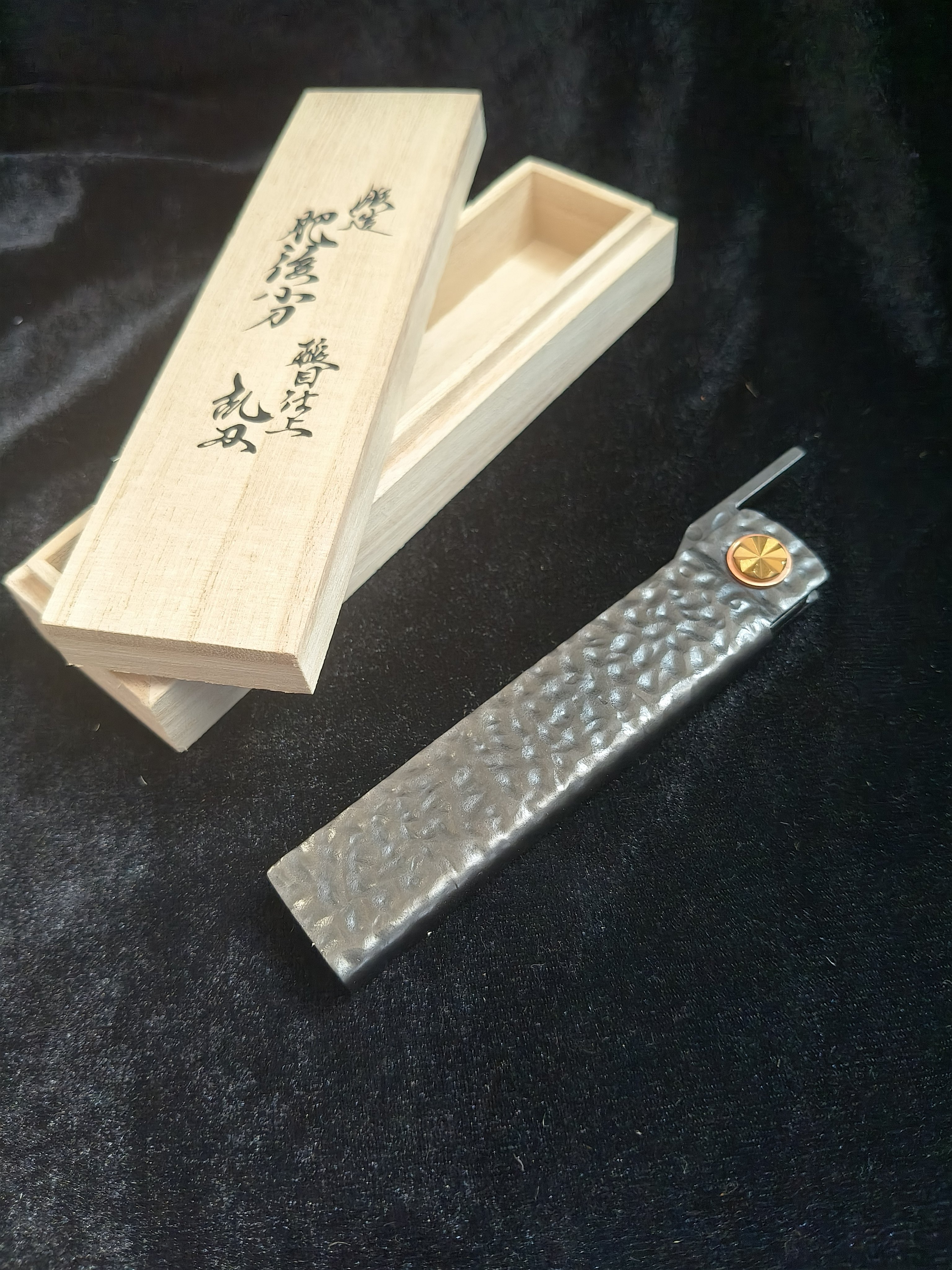 日本肥后守乱双 锤纹工艺摆件 黄菊钉 水果刀 文玩收藏未开刃