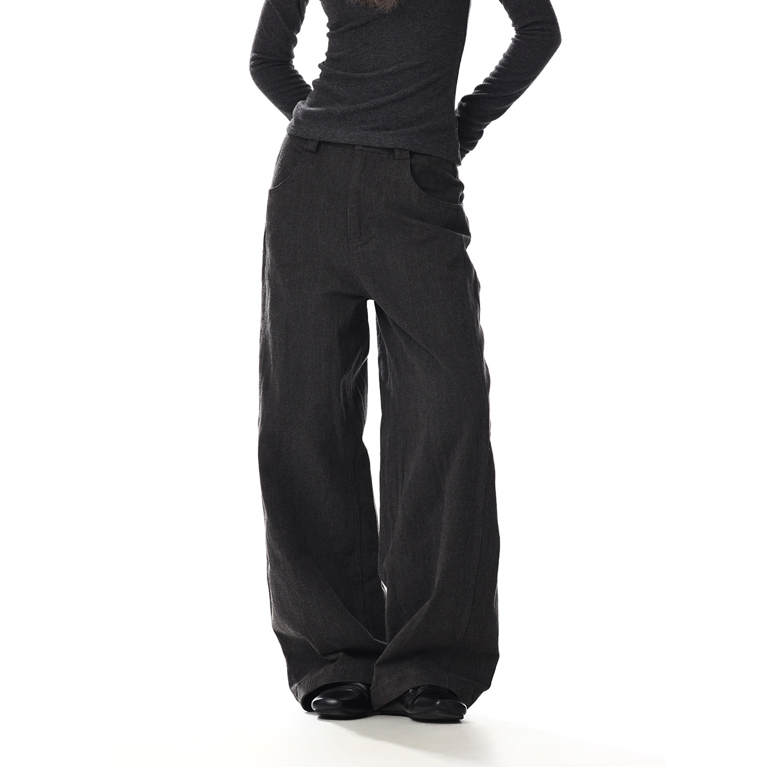 美式复古黑色直筒阔腿休闲裤女设计感拼接裁剪休闲慵懒风阔腿长裤,女装/女士精品,休闲裤,淘宝优惠券,粉丝福利购,淘宝优惠卷