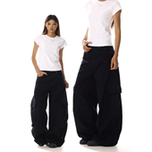 美式 男女潮牌宽松百搭休闲直筒弯刀阔腿牛仔裤 复古解构黑色工装 裤