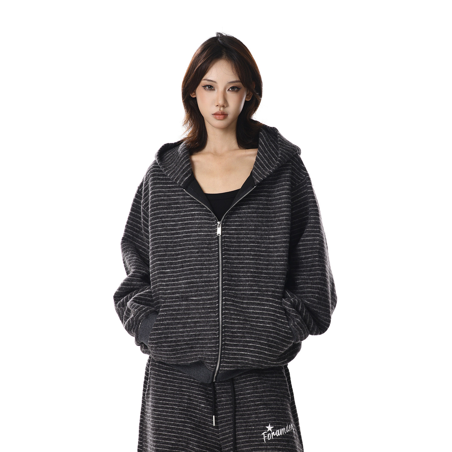 美式复古条纹拉链开衫连帽卫衣女宽松显瘦百搭休闲通勤高级感外套,女装/女士精品,卫衣/绒衫,淘宝优惠券,粉丝福利购,淘宝优惠卷