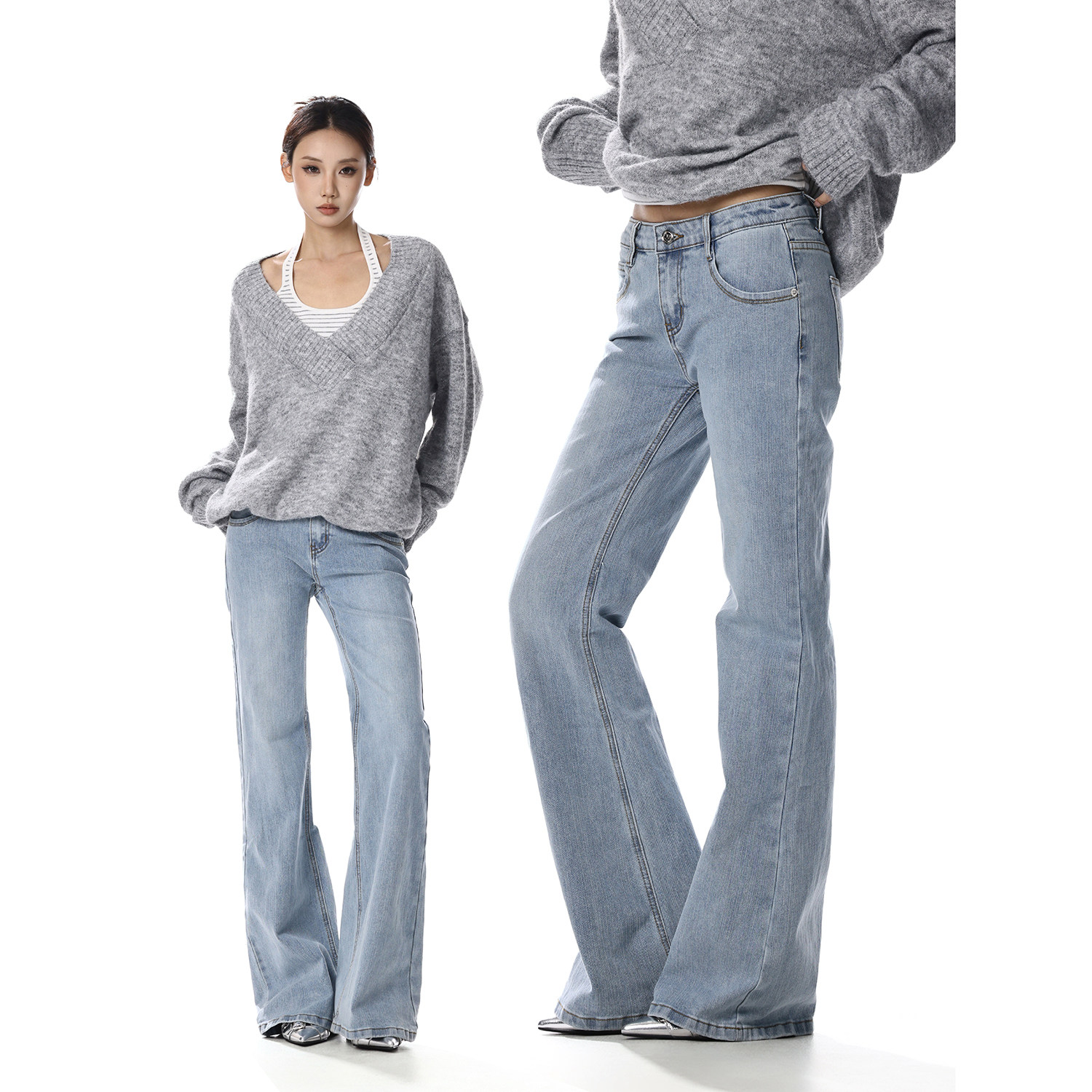 美式复古蓝色微喇牛仔裤女修身显瘦百搭垂感直筒拖地阔腿喇叭裤子,女装/女士精品,牛仔裤,淘宝优惠券,粉丝福利购,淘宝优惠卷