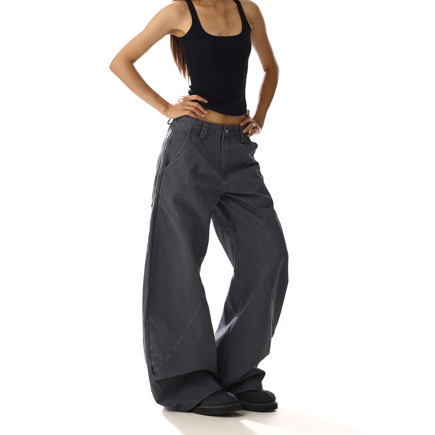 美式复古高街水洗做旧弯刀牛仔裤