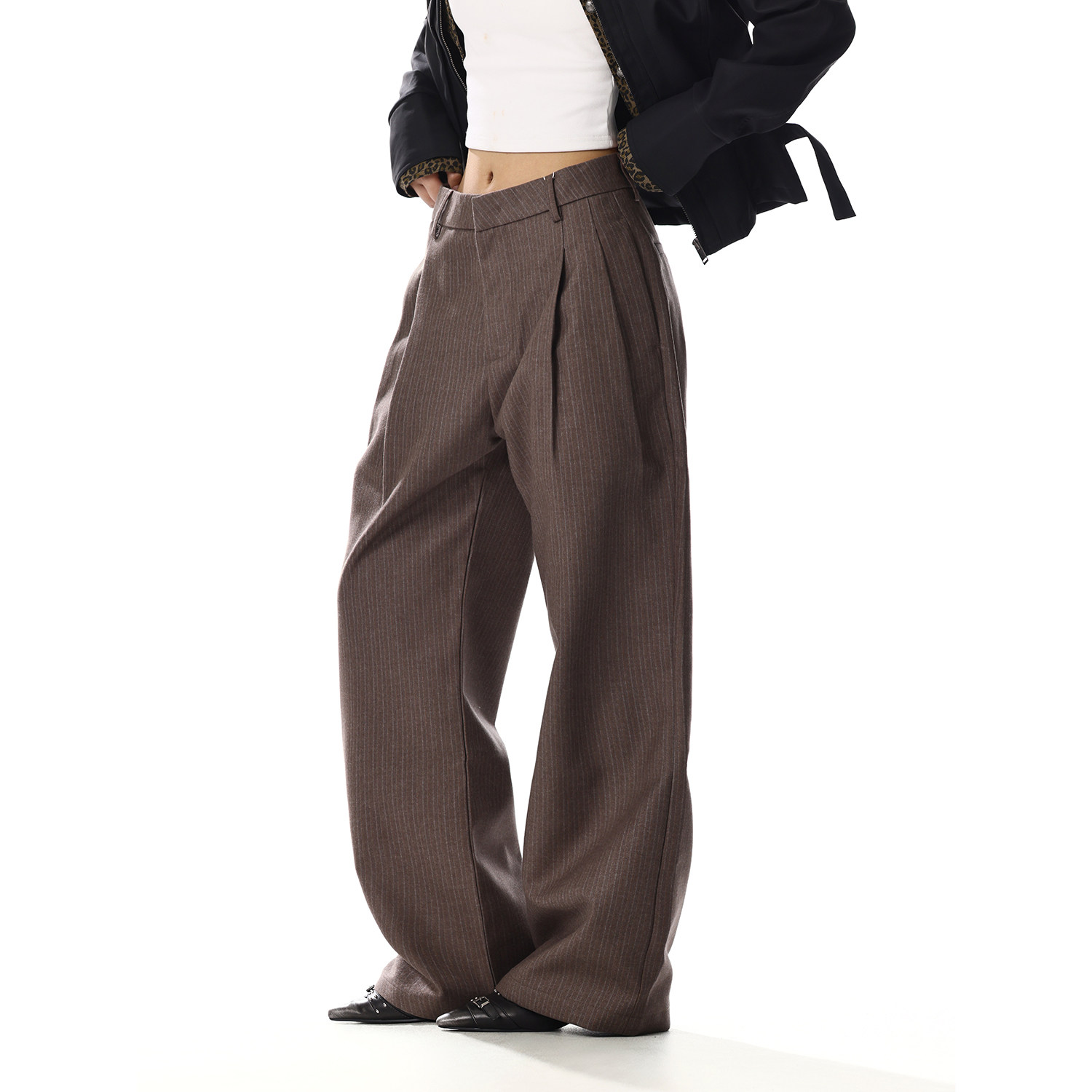 美式复古打褶设计垂感西裤女肌理感宽松显瘦百搭直筒阔腿休闲裤子,女装/女士精品,休闲裤,淘宝优惠券,粉丝福利购,淘宝优惠卷