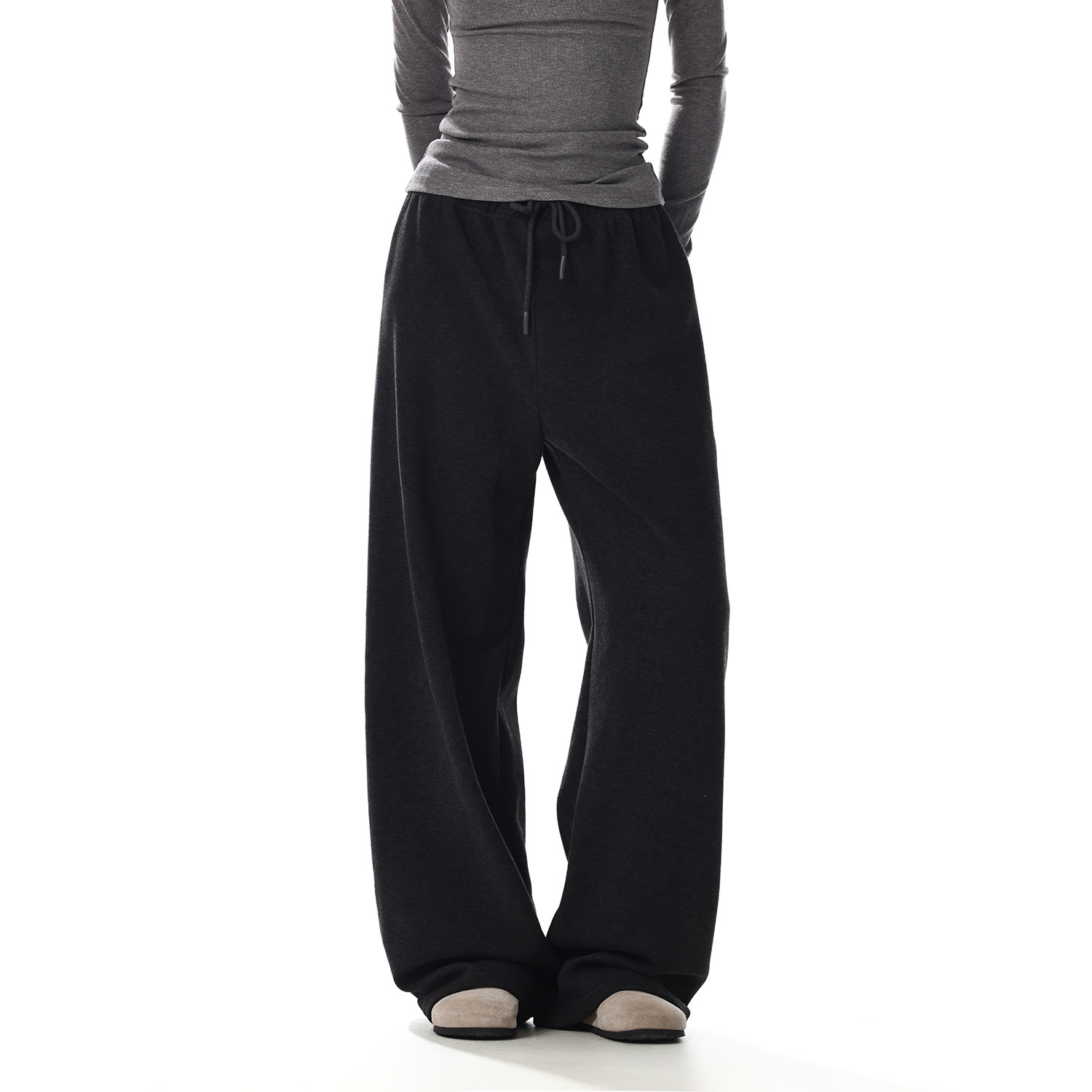 美式复古黑色休闲阔腿裤卫裤女松紧腰宽松显瘦垂感直筒抽绳弯刀裤,女装/女士精品,休闲裤,淘宝优惠券,粉丝福利购,淘宝优惠卷