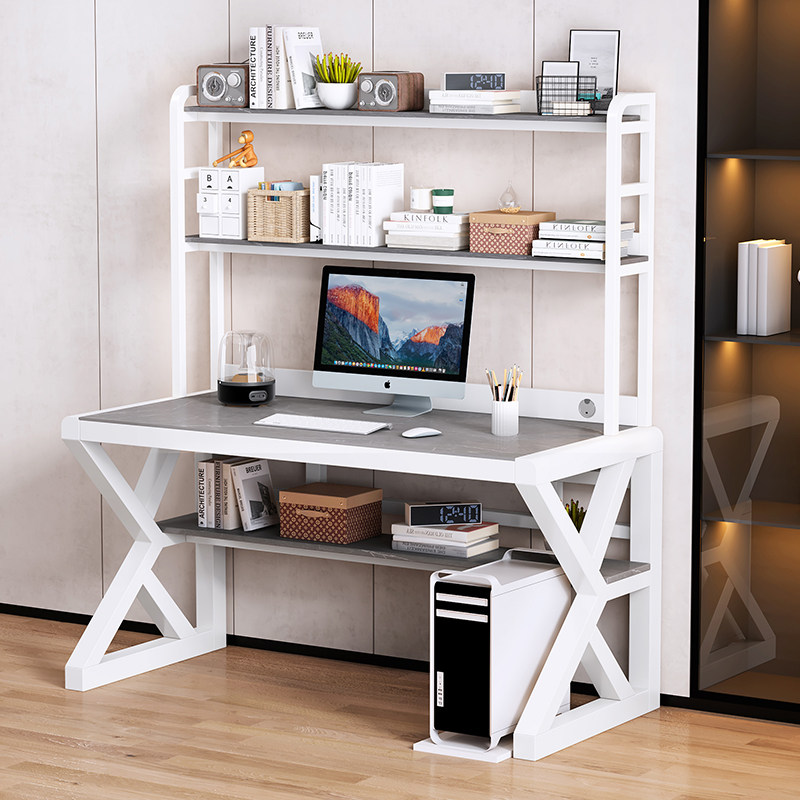 岩板电脑桌卧室家用台式学习桌儿童书桌书架一体收纳置物架写字台