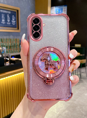 三星A56手机壳新年款马上有钱气囊防摔全包软壳适用GalaxyA36高级感奢华创意旋转陀螺支架简约时尚超薄保护套