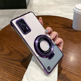 OPPOrealmeQ3pro电镀无边框新款手机壳时尚适用真我GTNeo竞速版高端创意磁吸支架超薄散热硬壳简约防摔保护套