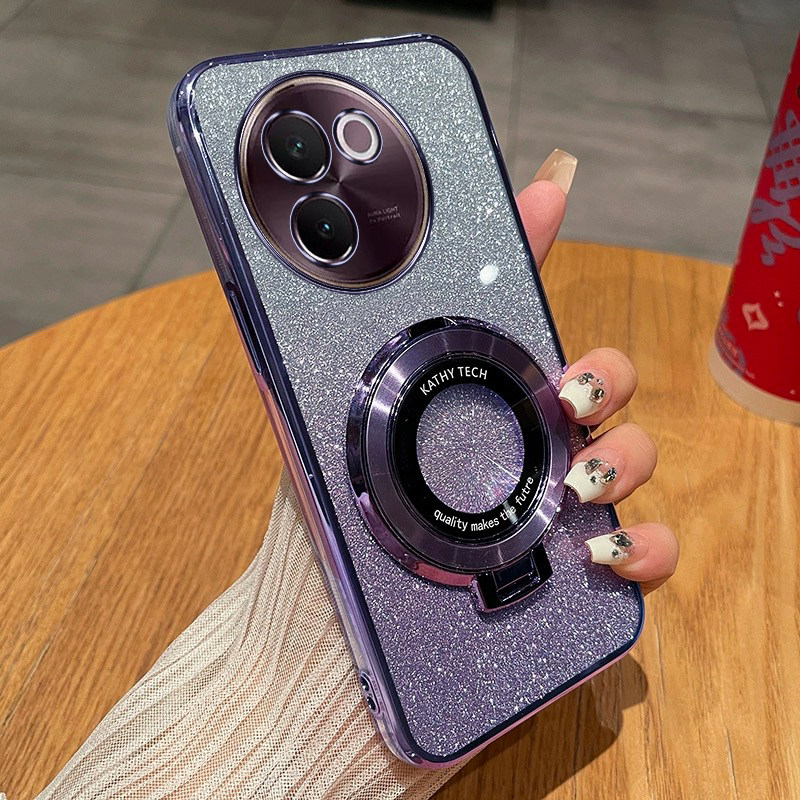 vivov30e手机壳新款磁吸支架渐变闪粉电镀透明保护套适用vivov30e全包防摔高端创意简约奢华5G时尚小清新软壳