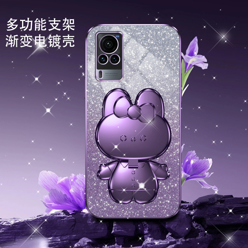 vivoX60手机壳X60t新款x90pro卡通渐变x100闪粉立体支架x80pro+防摔x27时尚x23可爱适用x21后指纹全包保护套