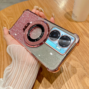 vivoy77手机壳高端新款渐变闪粉时尚软壳5G适用vivoy77E磁吸支架全包创意超薄透明气囊太空壳奢华防摔保护套