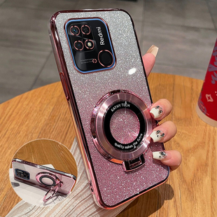 红米10c新款 适用redmi10创意磁吸支架全包10X超薄软壳红米10xpro防摔10a奢华5G保护套 手机壳高端渐变闪粉时尚