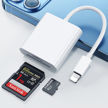 双卡相机读卡器sd内存卡tf卡适用iphone苹果ipad索尼佳能康富士相机多合一ccd存储卡otg线转换U盘转接头