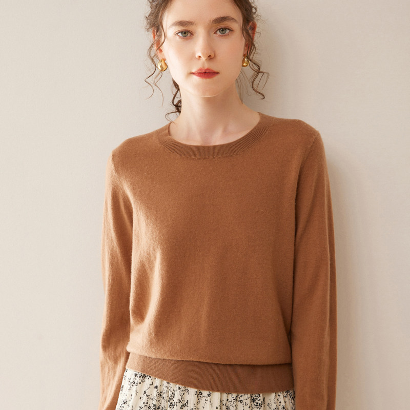气质爆棚！圆领羊绒衫秋冬季薄款宽松针织衫女洋气内搭时尚打底衫