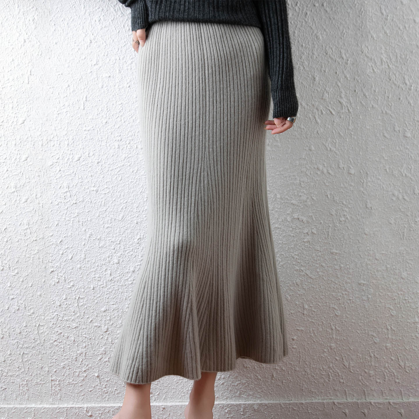 高腰纯羊毛半身裙女秋针织鱼尾裙