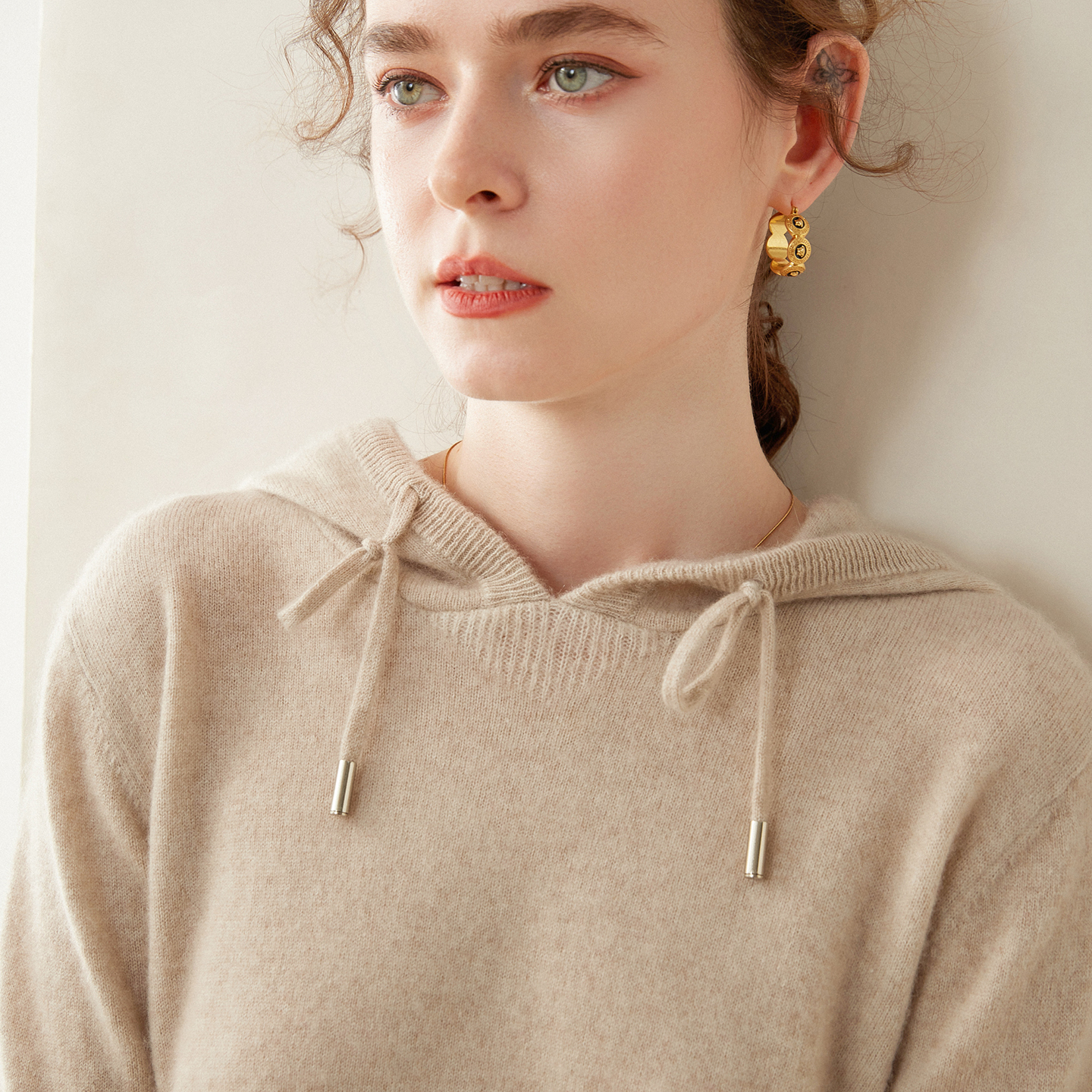 清河纯连帽山羊绒衫女秋冬季加厚保暖套头毛衣宽松显瘦针织打底衫