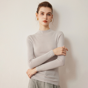 可机洗半高领精纺羊毛衫女秋冬季薄款内搭保暖毛衣紧身针织打底衫