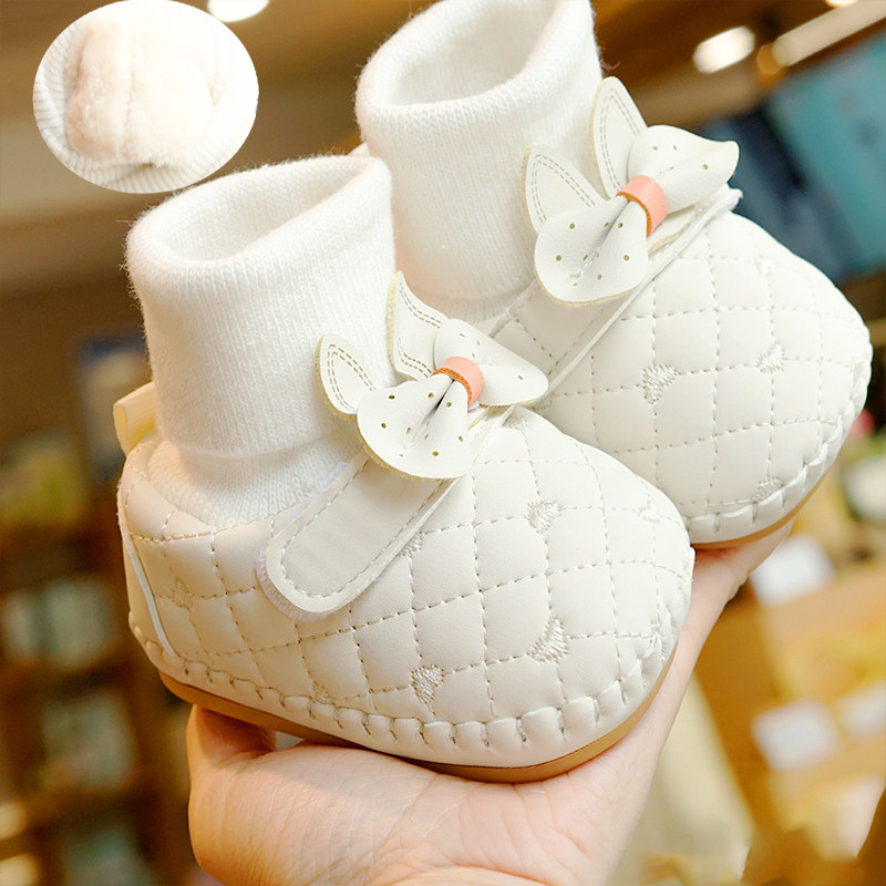 冬季加绒婴儿鞋子软底防滑加厚0-1岁男女宝宝学步棉鞋袜子鞋