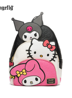 Loungefly三丽鸥库洛米美乐蒂Hello Kitty夜光三口袋迷你双肩背包