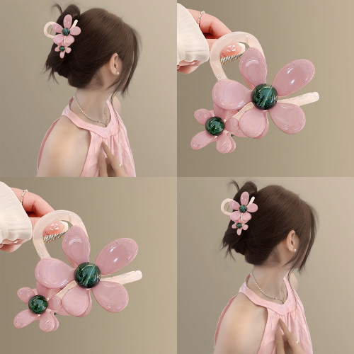 烟粉花卉！韩系花朵抓夹鲨鱼夹女