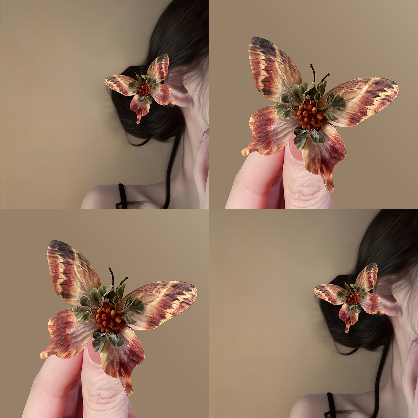 好像一只枯叶蝶!灵动蝴蝶发夹女