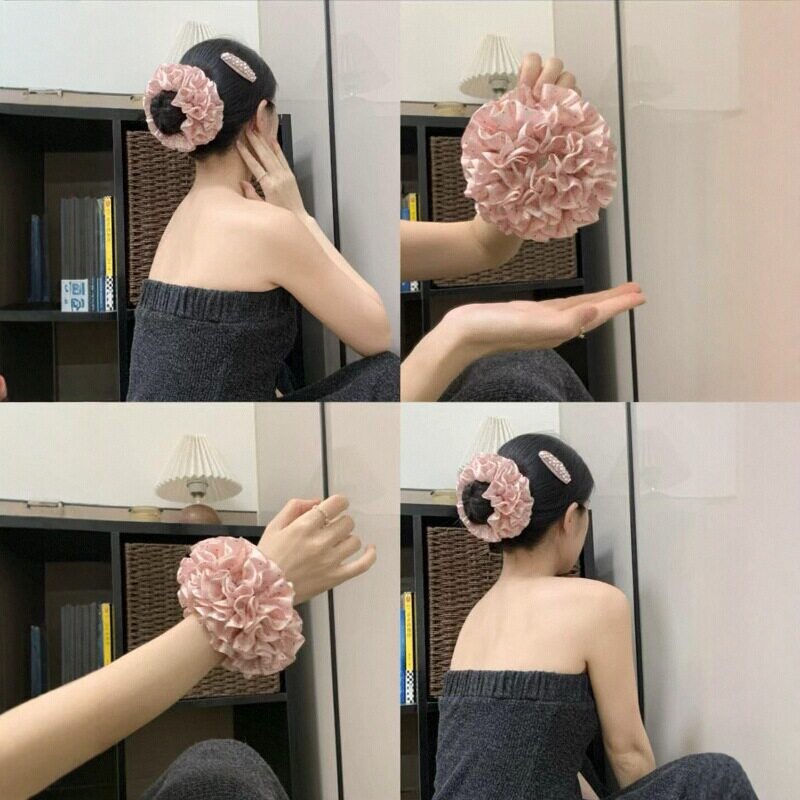 浪漫少女感~浅粉小波点花朵发圈