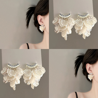 优雅绮丽！法式贝壳花瓣流苏耳环