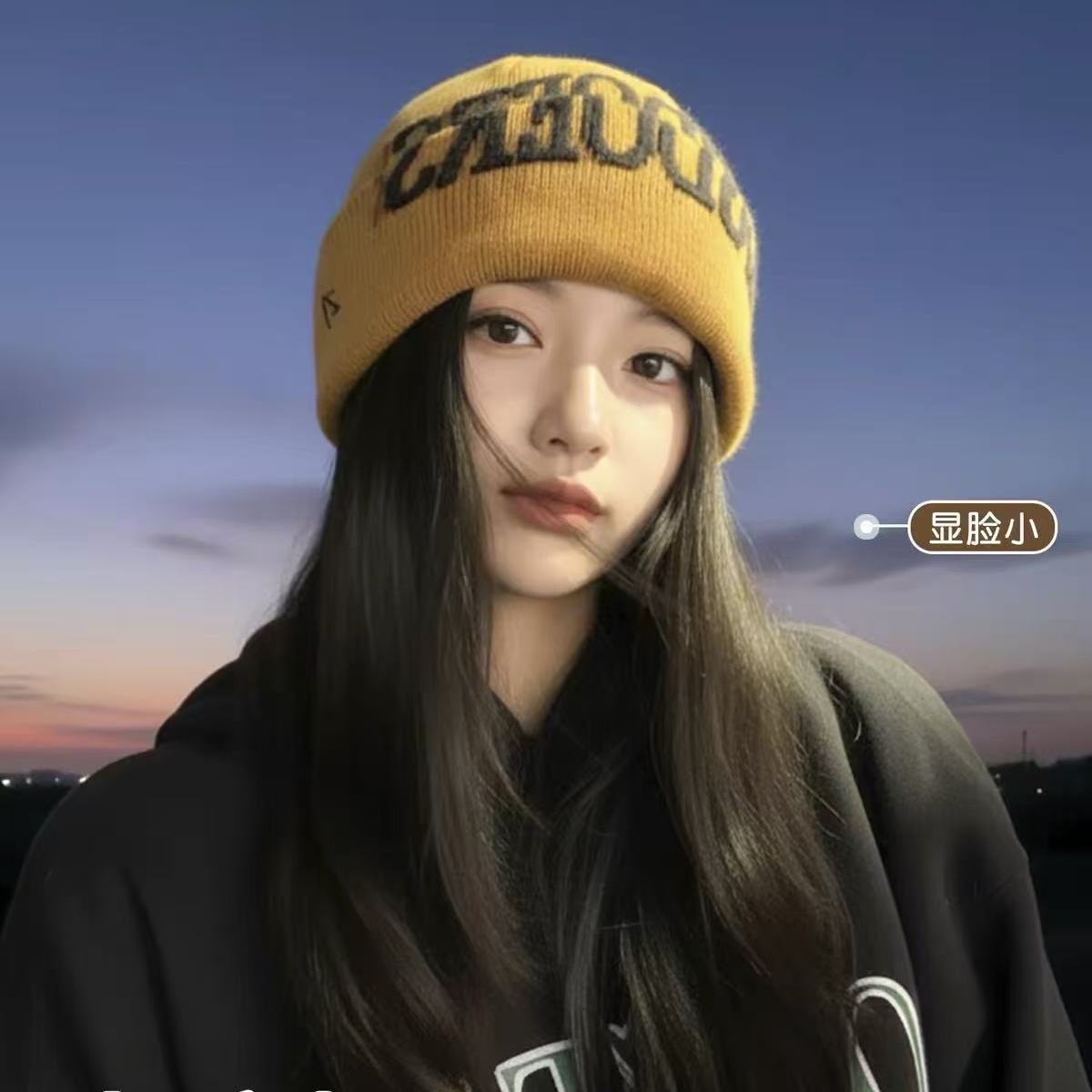 美式街头感姜黄色针织帽包头帽