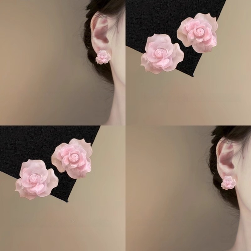 【设计原创】粉色晕染山茶花耳钉