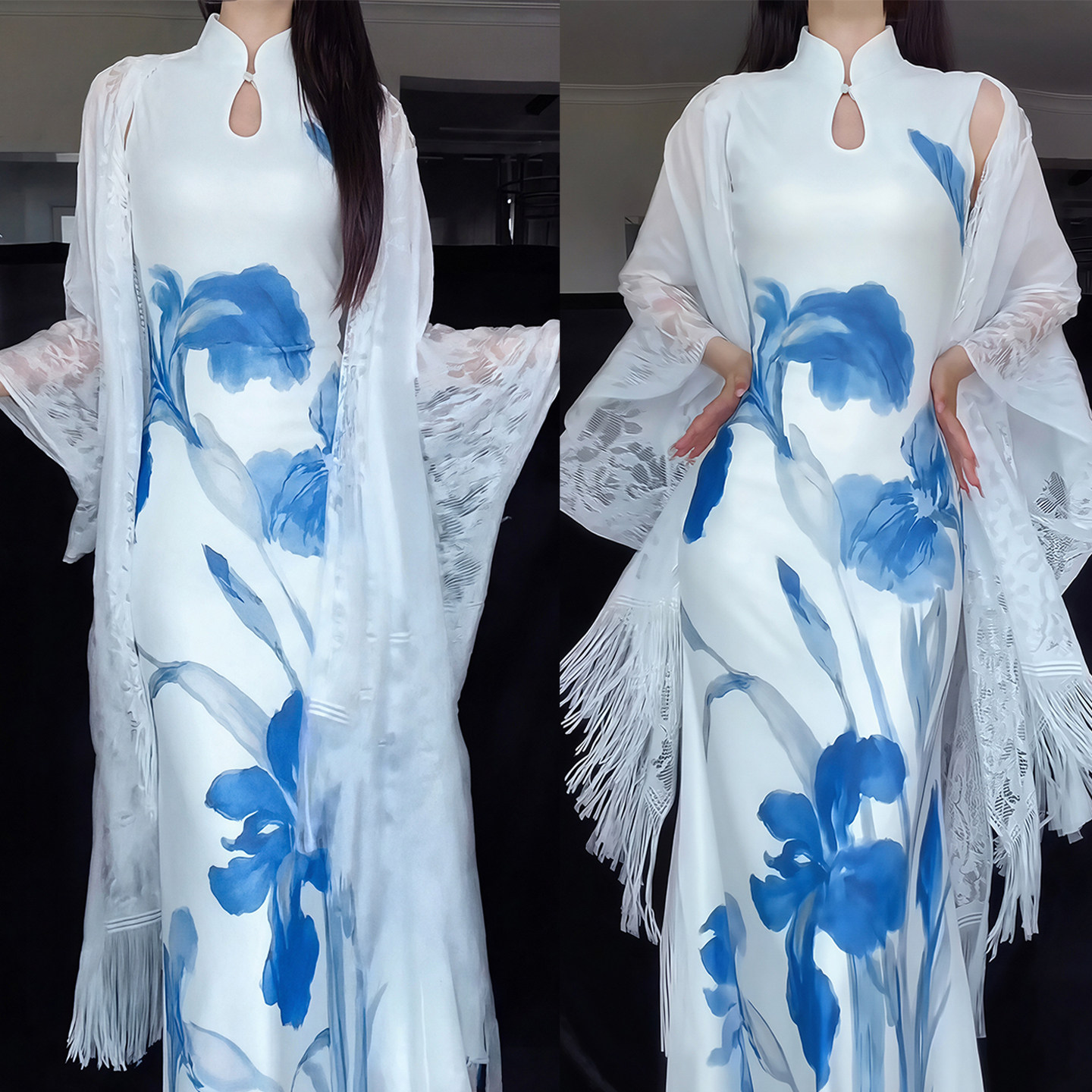 压不住的东方美！白色蕾丝披肩