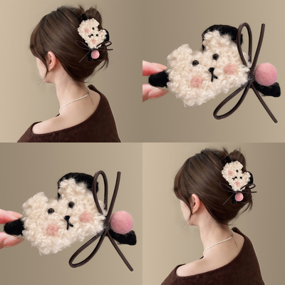 害羞小熊可爱毛绒小熊蝴蝶结抓夹
