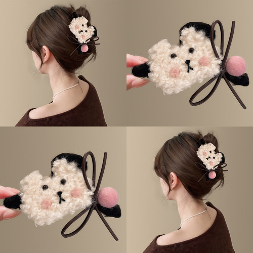 害羞小熊可爱毛绒小熊蝴蝶结抓夹