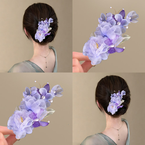 花漾~古风紫色蝴蝶花朵发夹