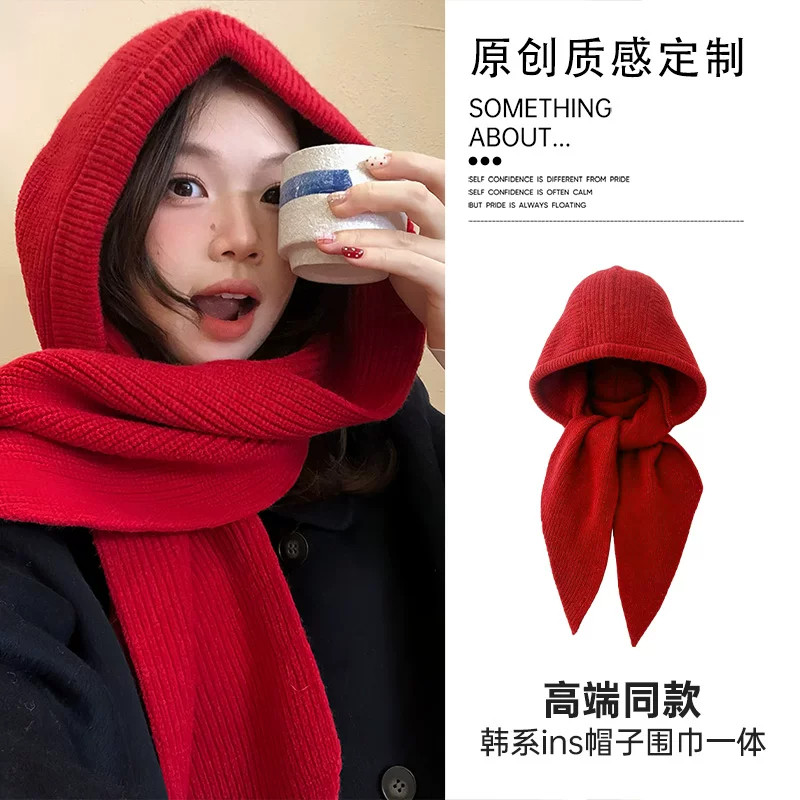 元气复古红~显白红色针织帽子